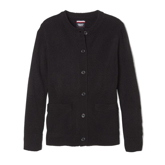 French Toast Big Girls Long Sleeve Anti-Pill Crew Neck Cardigan, Black, M (7/8)