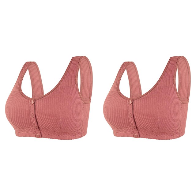 (2-Pack) Rinsvye Womens No Steel Ring Womens Bras Comfortable Support Front Close Bra T High Support Sports Bra Back Plus Size Seamless Tan Sports Bra Unlined Bra for Large Strapless Bra for Women B