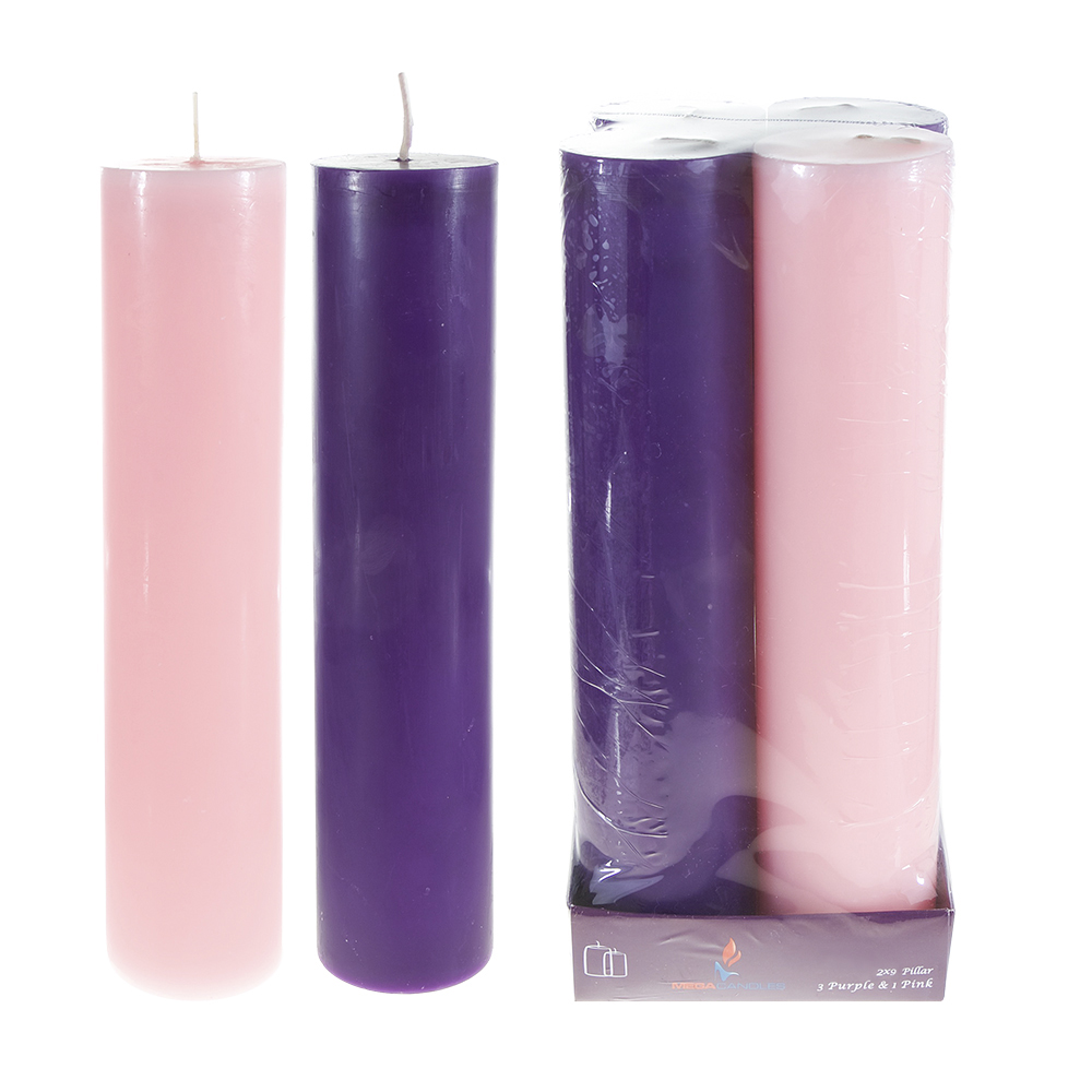 Mega Candles 2" x 9" Advent Unscented Pillar Candle, Set of 4