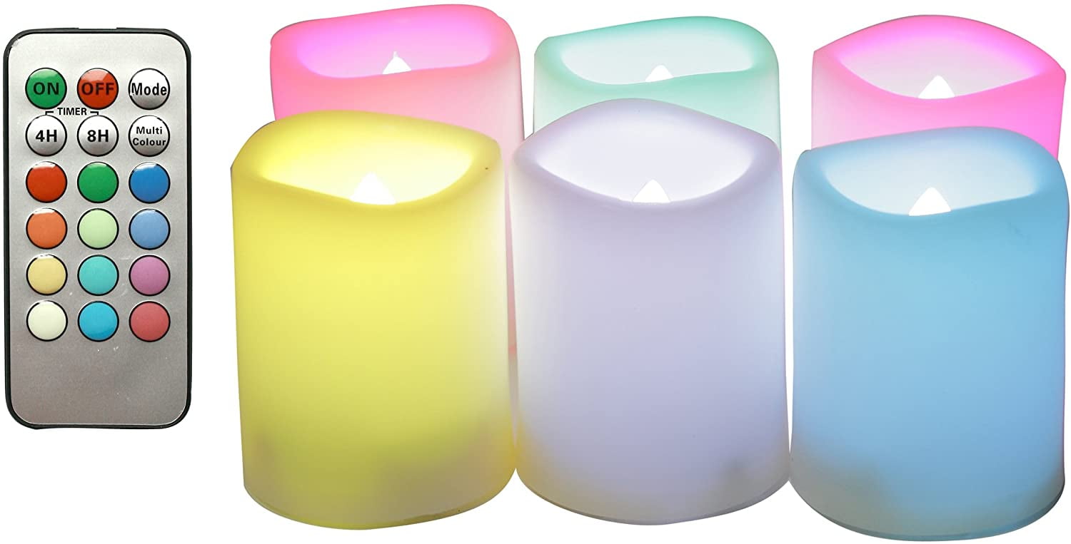6PCS Colored Flameless Flickering Remote Control Led Votive Tea Light