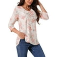 thumbnail image 4 of INSPIRE CHIC Women's Dressy Casual 3/4 Sleeve Floral Blouse Irregular Hem V Neck Mesh Shirt Double Layered Tunic Tops, 4 of 5