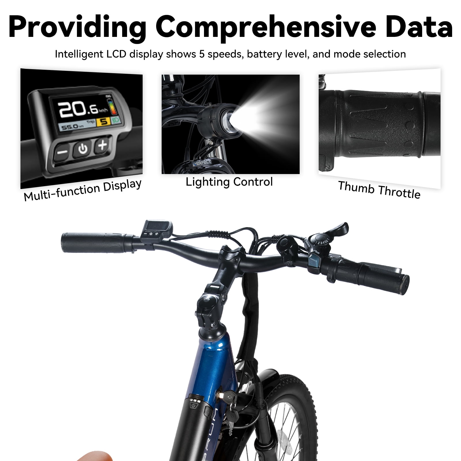 HILAND 26" Electric Bike for Adults with 500W Brushless Motor, 40Miles 20MPH Electric Mountain Bike with 36V 7.8AH Removable Battery UL2849,Blue