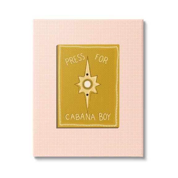 Stupell Industries Press For Cabana Boy Witty Pink Text Button Canvas Wall Art, 36 x 48, Design by Jen Bucheli