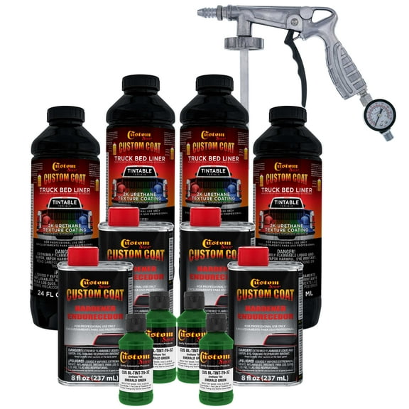 Custom Coat Emerald Green 1 Gallon Urethane Spray-On Truck Bed Liner Kit with Spray Gun - Easy Mixing, Shake, Shoot It