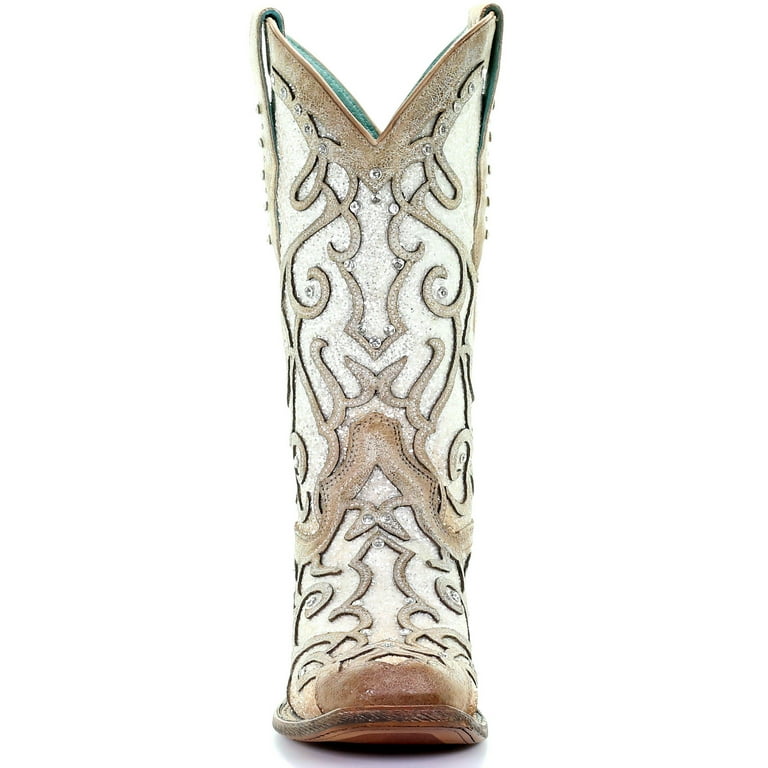 Corral white glitter inlay and crystals square toe hotsell