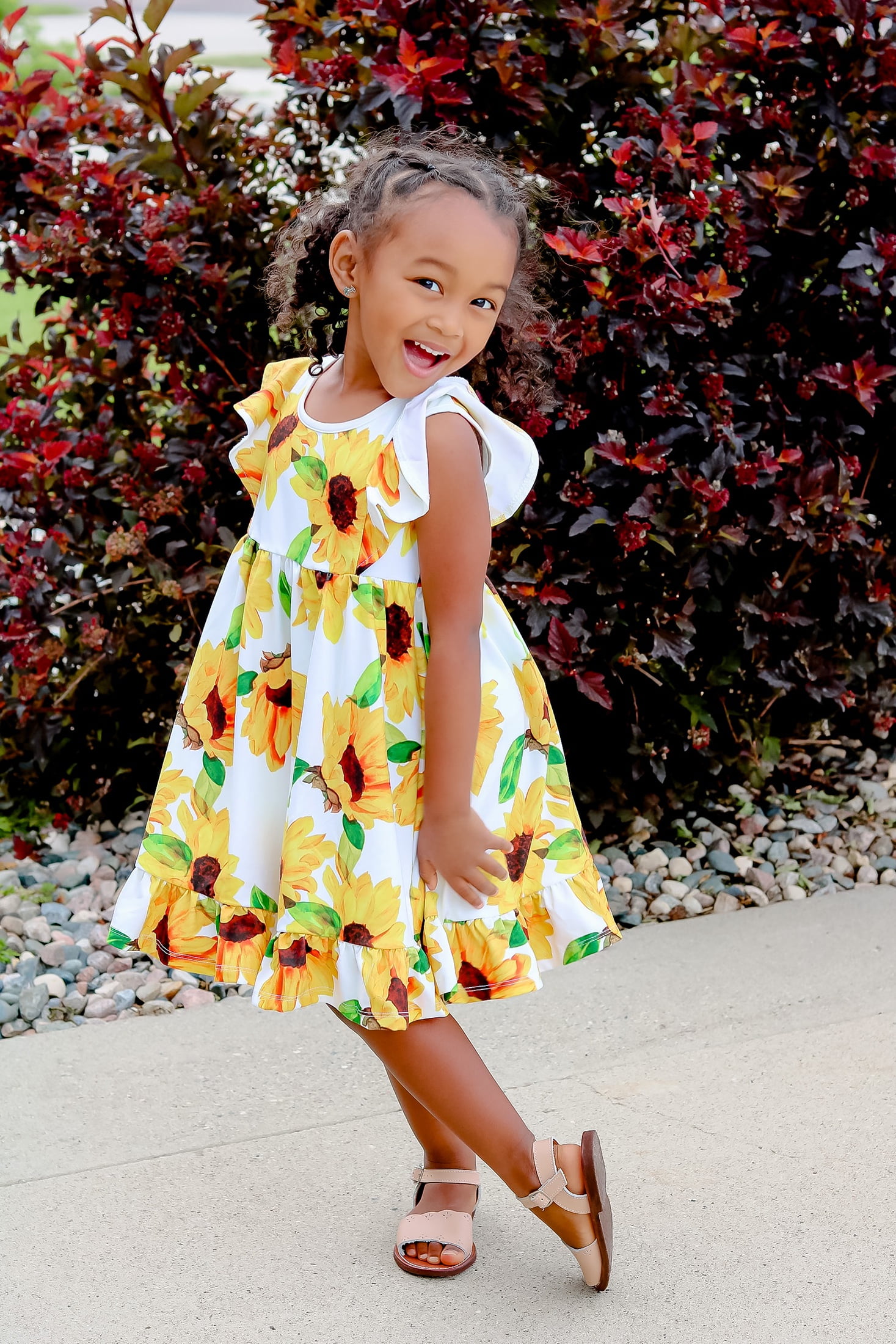 Millie Loves Lily Girls Marigold & Cream Sunflower Angel Sleeve Dress and Matching Short Set,Big Girls,Size 4(2-PCs)