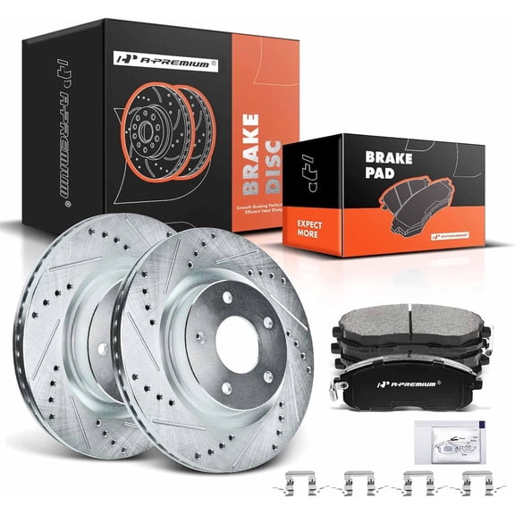 A-Premium 11.65 inch(295.91 mm) Front Drilled and Slotted Disc Brake Rotors   Ceramic Pads Kit Compatible with Select Nissan Models - Altima 2007 2008 2009 2010 2011 2012 2013 6-PC Set