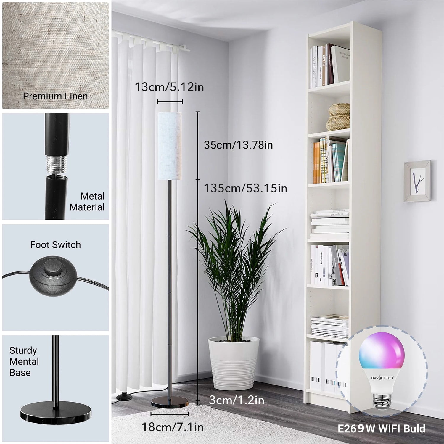BN-LINK RGB Floor Lamp with Timer, Corner Lamp with Music Sync and 16 Million DIY Colors, APP/Remote/Foot Switch Control, Standing Lamp for Living Room/Bedroom/Office