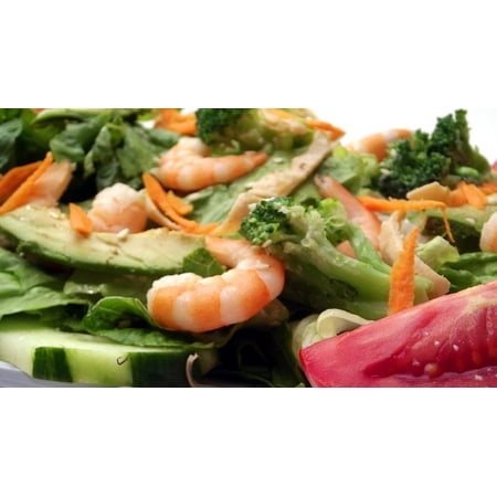 Shrimp Food - Canvas Print Shrimp Cuisine Plate Premium Meal Food Salad Stretched Canvas 10 x 14