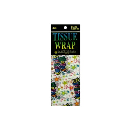 - Cindus Tissue Wrap 20x20 4pc Printed Birthday Star