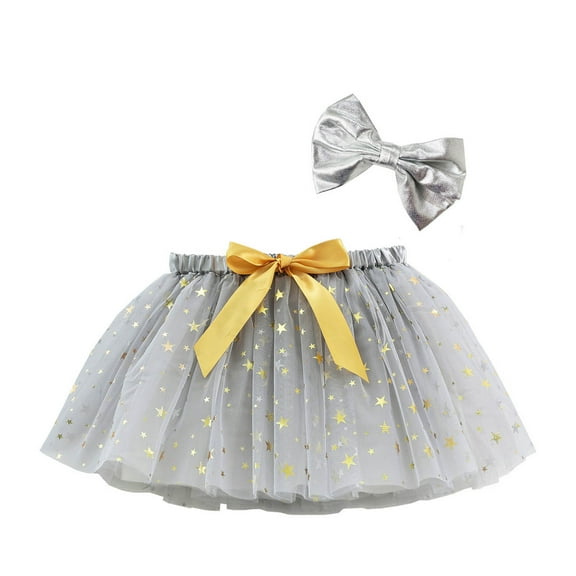 Layered Tulles Tutus for Toddle Girls, Kids Princess Sequin Skirts, Dress up with Colorful Hair Bows, Summer Girl Mesh Puffy Ballets Skirt Skirt Uniform Gray 4Y