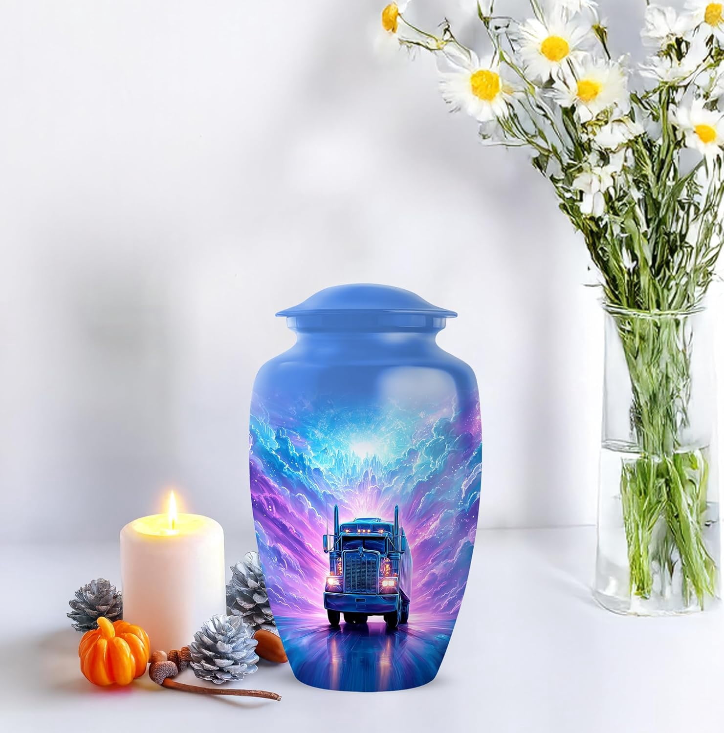 Trucker Urn For Ashes Adult Male & Female, Cremation Urns For Men, Memorial Urns For Human Ashes, Funeral Decorative Urns For Human Ash Adult, Size 6 Inch, 1 Pc