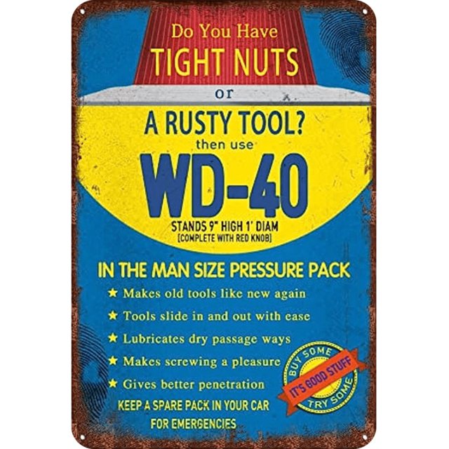 Placa de metal vintage de hierro WD-40 petróleo pintura rectangular decoración de pared 30x40 cm