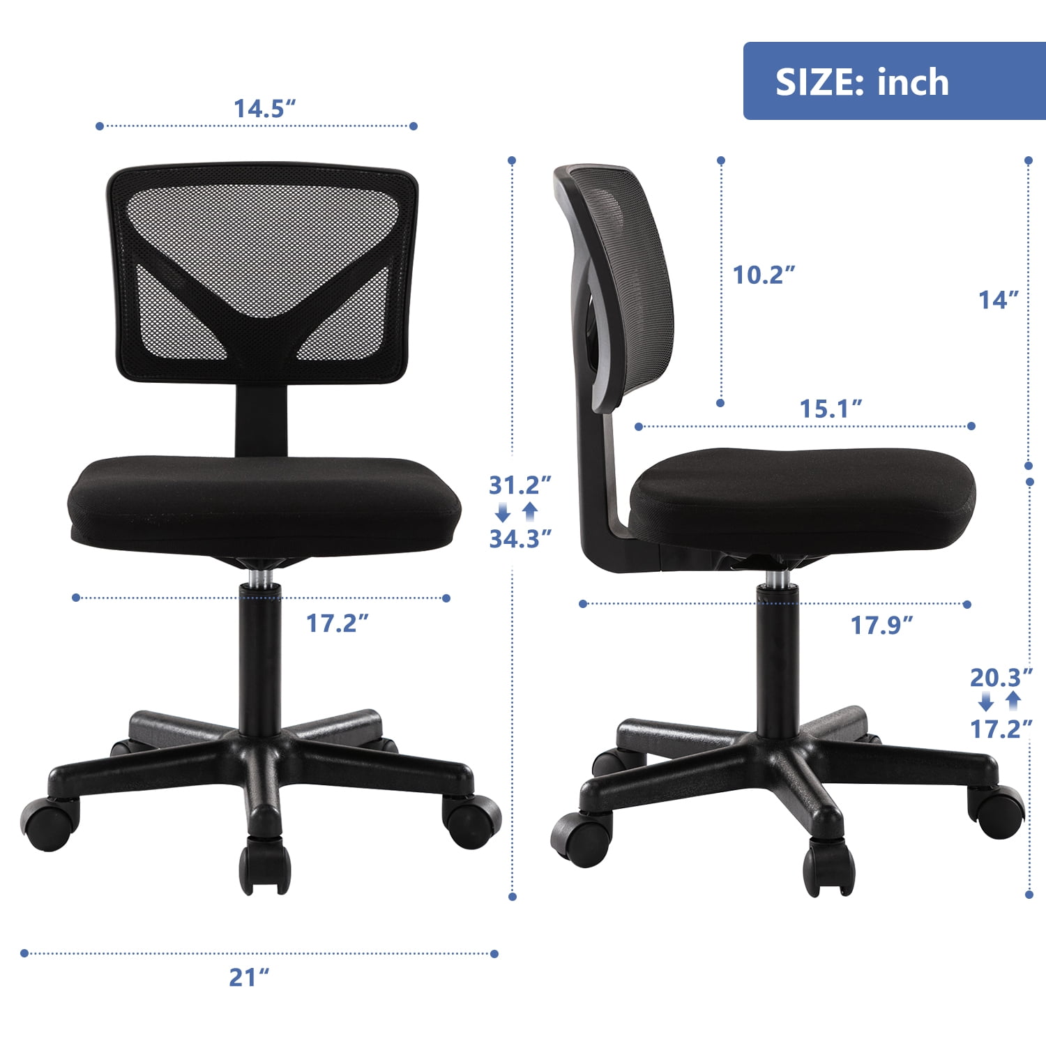 JOINSUN Desk Chair with Lumbar Support & Adjustable Height, 200 lb. Capacity, Black