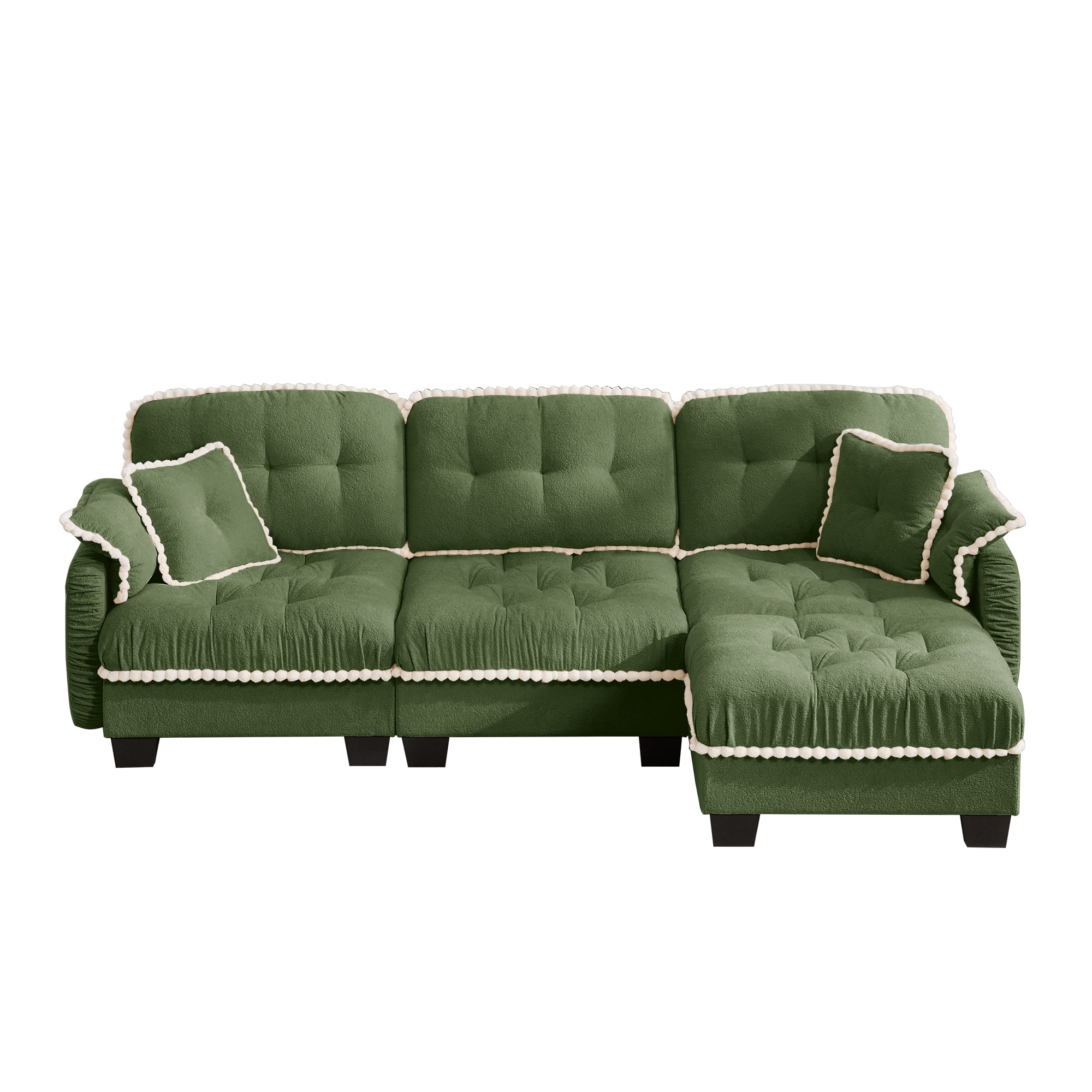 Aenkyo 100" Chenille Modular 3-Seater Sectional Sofa with Movable Ottoman, Green