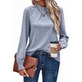 thumbnail image 3 of Camiseta de Larga con Cuello Alto y Ojales para Mujer, Elegante, Informal, , de Negocios, Elástica, con Aberturas Azul S, 3 of 9