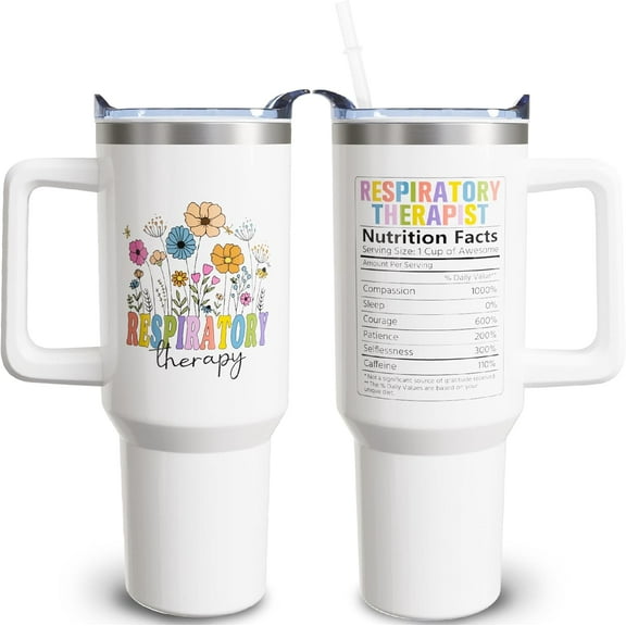 Therapist Gifts Respiratory Therapy Gift Respiratory Therapist Appreciation Gifts RT 40oz Stainless Steel Tumbler Cup Mug Water Bottle with Handle for Women Men