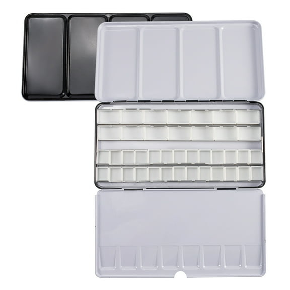 1 Set Plastic Empty Watercolor Paint Pans for Paint Case Art Palette Supplies and Iron Watercolor Oil Box Mixed Color 21.3x22.5x2.45x11.4cm