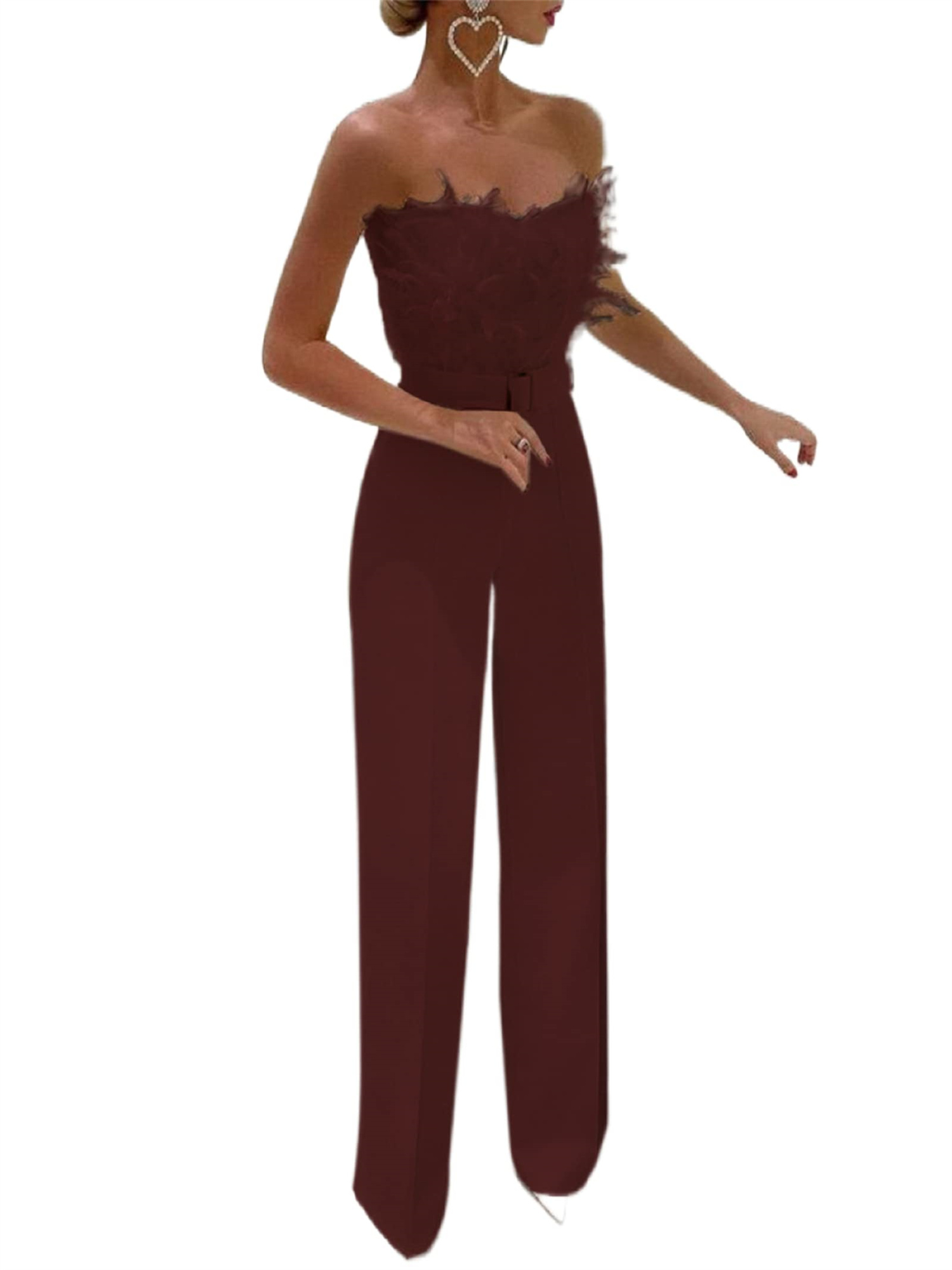 Aunavey Women Elegant Jumpsuit Feather 