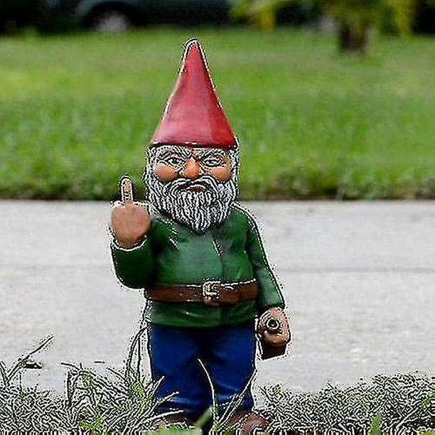 Gnomo de jardín, enanos 3d, estatua de gnomo de dedo medio para exteriores de poliresina, 1 pieza