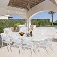 thumbnail image 7 of 9-Piece Patio Cast Aluminum Dining Set, 8 Person Outdoor Dining Furniture Set, includes 84" Oval Table and 8 Chairs with Umbrella Hole for Patio Deck Garden, White, 7 of 7
