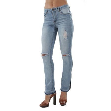 Women's Juniors Slim Mid Rise Micro Flared Bootcut Ripped (Best Slim Bootcut Jeans)
