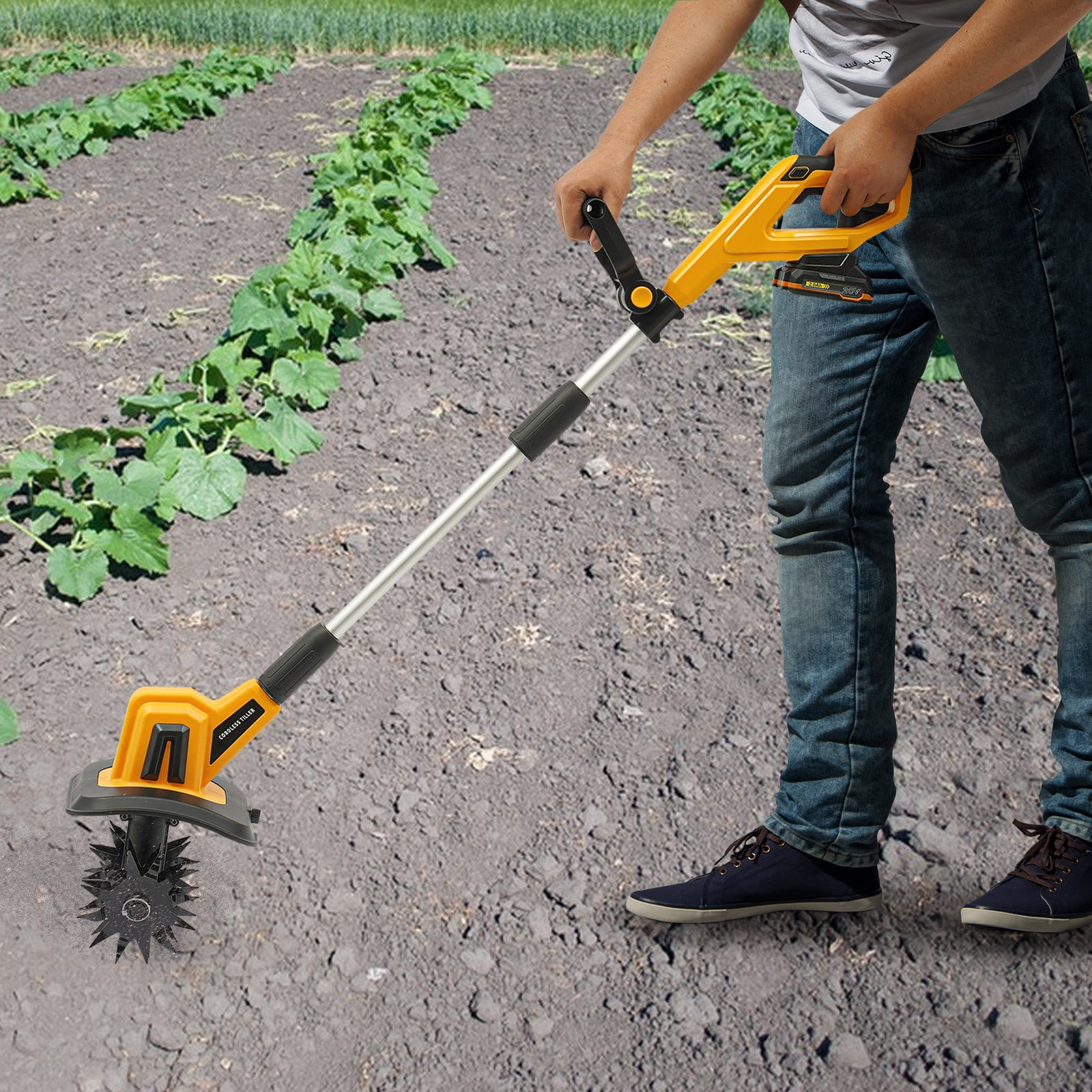 300W Cordless Tilling Machine Lithium Battery Garden Micro Tiller Tilling Machine for Gardens, Courtyards