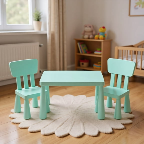 Resenkos 3 Pieces Toddler Multi Activity Play Dining Study Kids Table and Chair Set-Green, Small Folding Table for Arts & Crafts, Snack Time, Homeschooling, Homework
