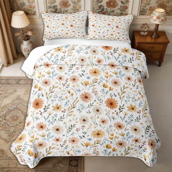 Manfei Cottagecore Blossom Twin Quilt Set 2 Pieces,Vintage Flowers Leaves Twin Coverlet Set,1 Bedspread and 1 Pillowcase