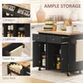 thumbnail image 3 of Kitchen Island Cart with Rubber Wood Top, Rolling Kitchen Island Table with Drawers, Adjustable Shelves, Spice Rack & Towel Rack — Black, 3 of 6