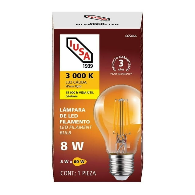 Foco Filamento IUSA Led A19 8W Modelo 665466 Lux Cálida