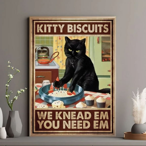 Kna Prints - Cute Black Kitty Making Biscuits Poster Prints Art Vintage Unframed For Home Decor, Living Room, Bedroom, Office, UNFRAMED-8x12