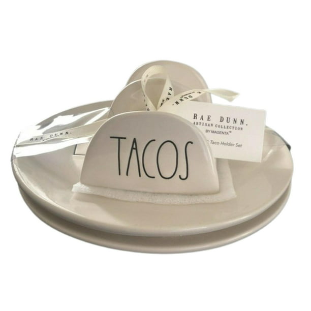 RAE DUNN 3-piece Set TACOS Holder TACO TO ME DIRTY & LET'S TACO 'BOUT IT  Plates