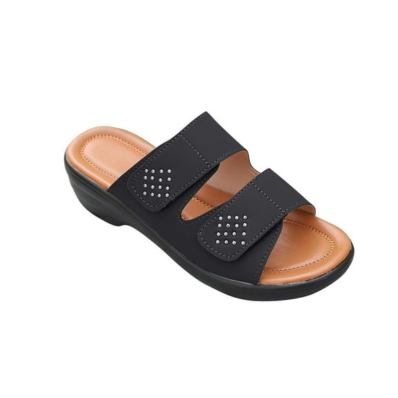 LOVZFMLL Slide Sandals for Women Casual Hook and Loop Slippers Comfort Walking Beach Slides for Outdoor Slip On Open Toe Black 5.5