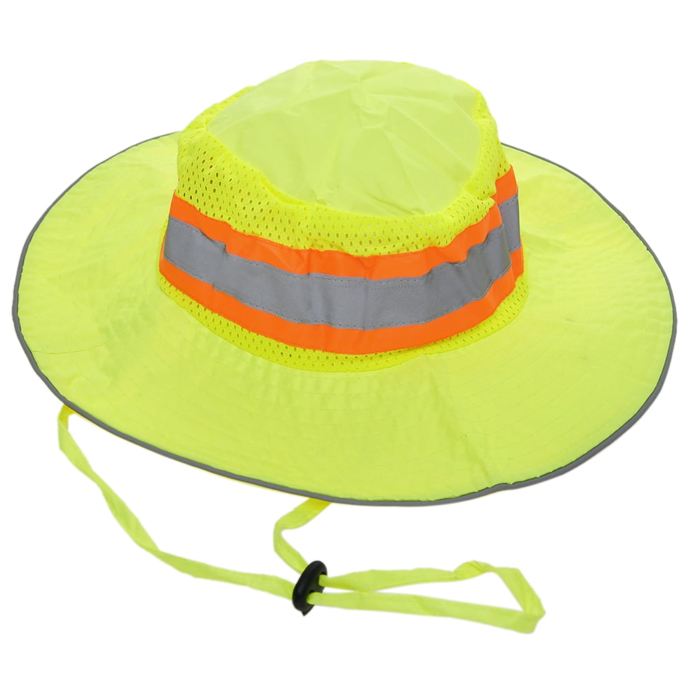 Opromo High Visibility Ranger Hat With Reflective Stripe Safety Headwear Neon Yellow 1pcs 