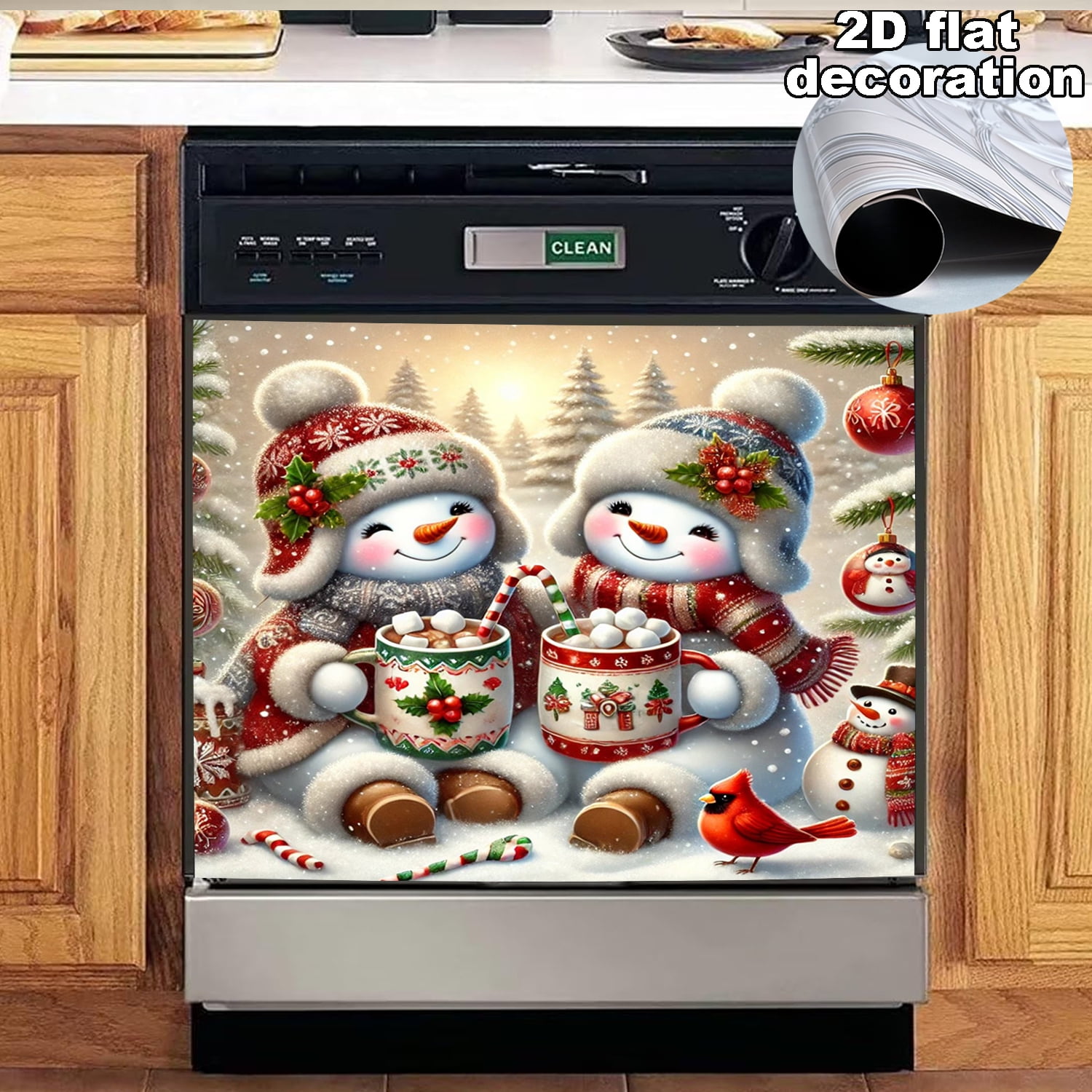 1pc Christmas Dishwasher Magnet Cover Snowman Front Dishwasher Cover Decoration Reusable Magnetic Door Cover Panel Decal Home Appliances Stickers 23 x 17 in