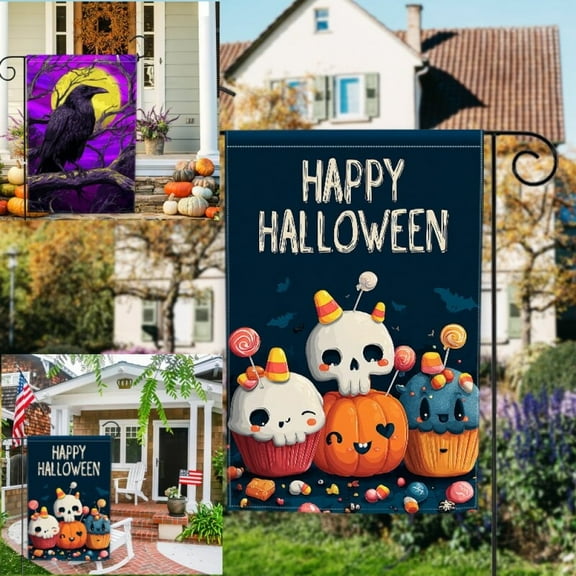 Halloween Garden Flags 2-Pack (12x18 Inch) - Spooky Outdoor Decorations for Halloween Party, Yard, and Porch