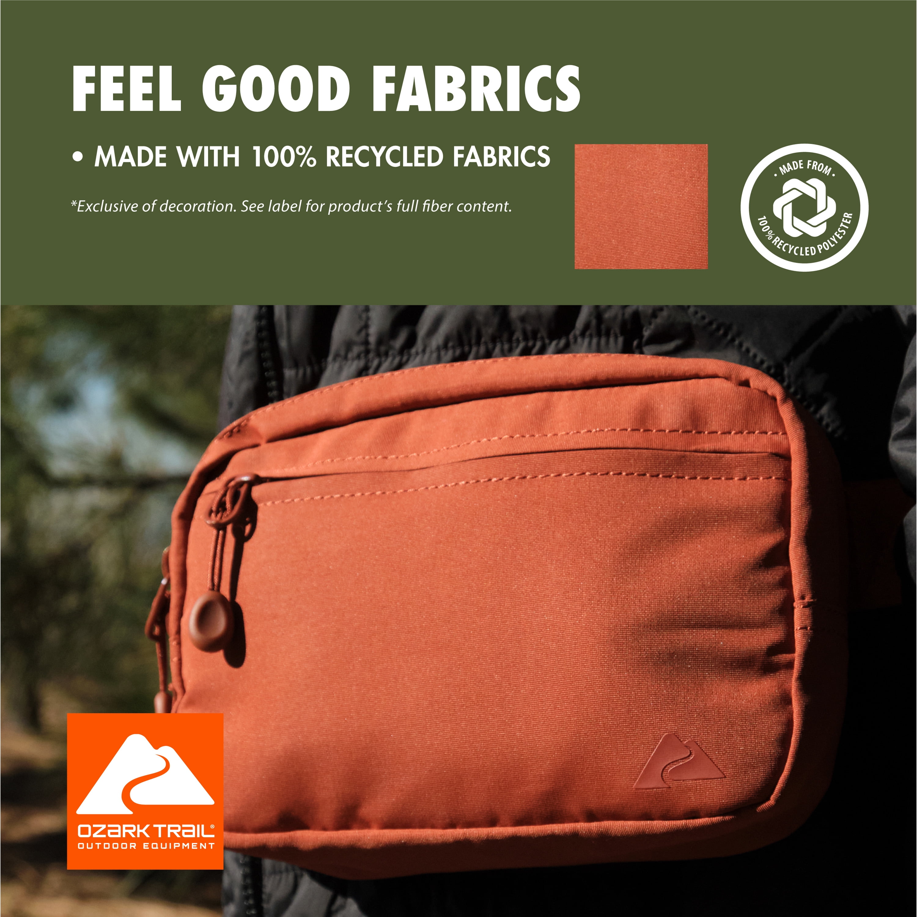 Ozark Trail Waistpack, Rust Fanny pack, Polyester, Zipper, Adult, on Waist