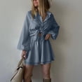 thumbnail image 6 of Cagogo Women's 2 Piece Puff Sleeve Shirt Set Elastic Waisted Shorts Casual Solid Basic Matching Lounge Outfits Summer Cruise Travel Clothes, Gray XL, 6 of 7