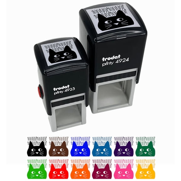 Mischievous Cat Peering Self-Inking Rubber Stamp Ink Stamper - Black Ink - Small 1 Inch