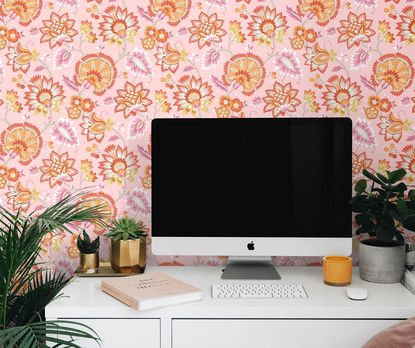 NextWall Bubblegum Pink Jacobean Blossom Floral Peel and Stick Wallpaper