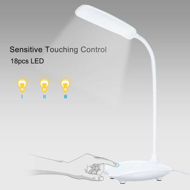Lámpara de escritorio LED de noche ultraligera con rotación flexible de 360°, control táctil, 3 niveles de intensidad regulable, carga USB, lámpara de mesa que cuida los ojos para leer