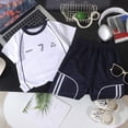 thumbnail image 2 of Likimi Toddler Boys Girls Two Piece Set Summer Quick Drying Short Sleeved Letter Print Crew Neck T Shirt With Shorts Comfortable Casual Outfit Set Navy Size 2-3 Years, 2 of 5