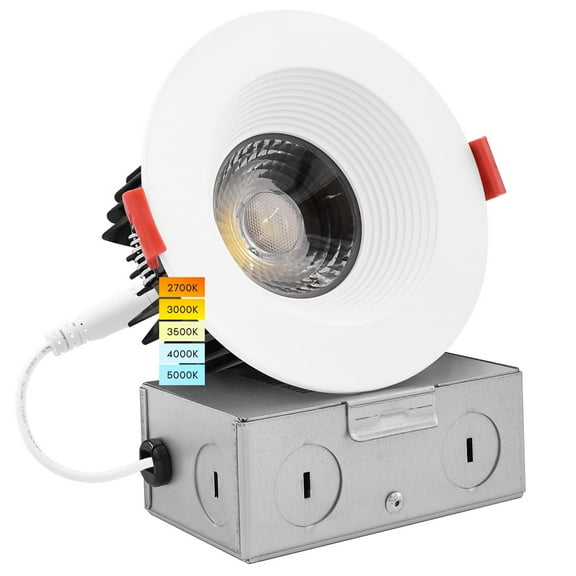 Luxrite 4 inch LED Recessed Light J-Box 15W 5 Color Selectable Dimmable Wet Rated IC Rated Baffle Trim