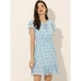 thumbnail image 2 of Vestido De Mujer Con Volantes Y Volantes Con Cuello En V Y Gasa Por Encima De La Rodilla Azul Claro S, 2 of 6