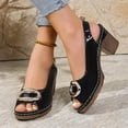 thumbnail image 2 of Xucatan Women's Patent Leather Peep Toe Sandals, Chunky Heel Slingback Slides with Metal Buckle, Open Toe Platform Dress Shoes, Versatile Summer Party Footwear Gift, 2 of 9