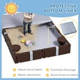 thumbnail image 5 of Qaba Sandbox for Kids, Outdoor Sand Pit with Cover, Built-in Seating, Bottom Liner for Backyard, Garden, 73" x 47" x 9", Dark Brown, 5 of 9