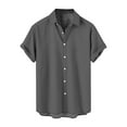 thumbnail image 2 of Huresd Mens Shirts Button Up Casual Men's Casual Solid Short Sleeve Shirts Loose Top Gray 2XL, 2 of 4