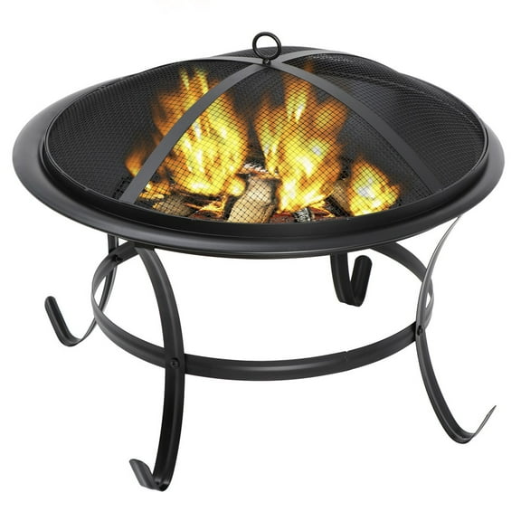 BENJM 22" Round Outdoor Fire Pit, Metal Firepit Patio Stove Wood Burning with Cover, Portable Garden Fire Bowl
