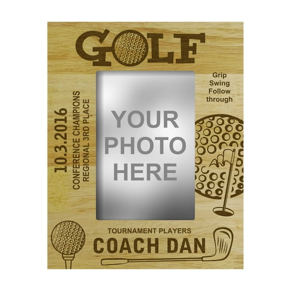 Engraved Wood Personalized Golf Golfer Theme Picture Frame With Names Gift-4 x 6 Inches Horizontal - Customizable Gift
